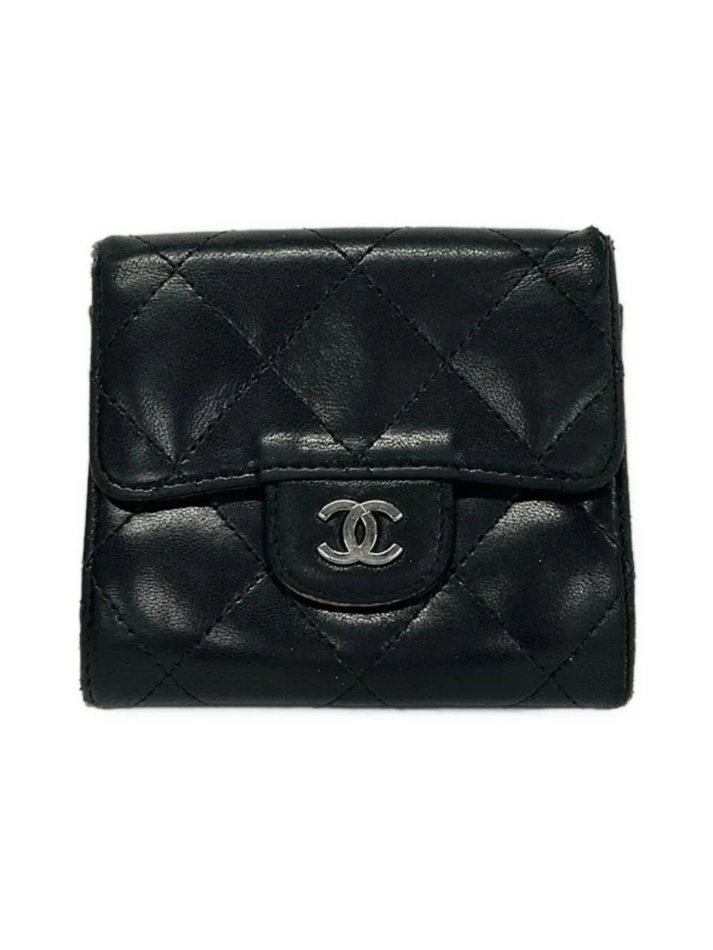 Chanel Hook Wallet Quilted Black Silver Lambskin